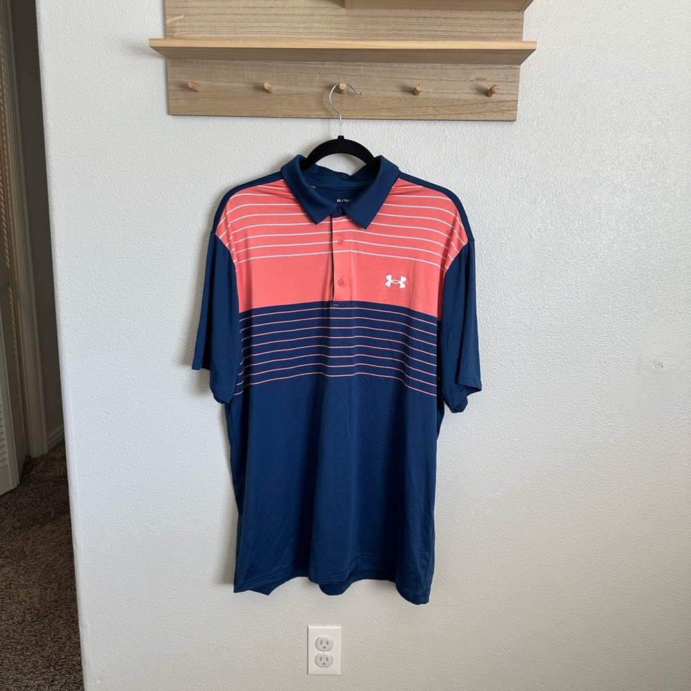 Under Armour Men's Navy and Coral Polo Shirt